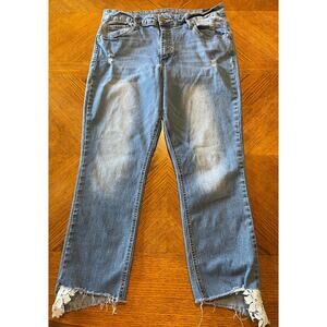 Copperflash Size 14 Distressed Womens Jeans with Raw Hem & Lace Waist 15.5-19"
